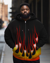 Men's Plus Size Casual Flame Zip Hoodie